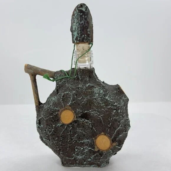 Vintage Austrian Decanter Glass Bottle Scenic Linz Tree Bark Design Cork Stopper - Picture 4 of 12